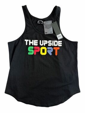 The Upside Sport Issy Black Graphic Tank with Multicolor Logo Size M